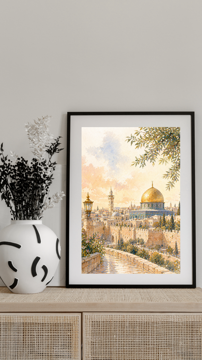 Limited Edition PRINT of my Original Golden Dome Holy Muslim Watercolour Painting on Cartridge Paper - No Frame (Size: A4 & A3)