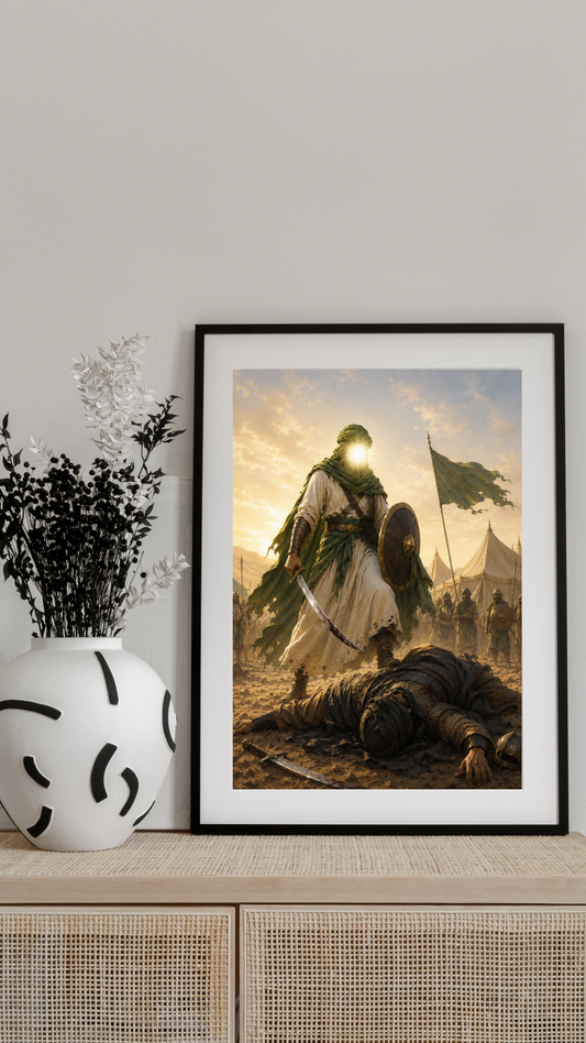Limited Edition PRINT of my Original acrylic Painting on Imam Ali Victory over Amr ibn Abd Wudd  - Muslim Acrylic Painting on Cartridge Paper - No Frame (Size: A4 & A3)
