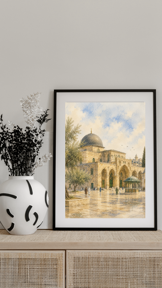 Limited Edition PRINT of my Original of Masjid Aqsa Holy Watercolour Muslim Painting on Cartridge Paper - No Frame (Size: A4 & A3)