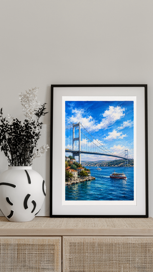 Limited Edition PRINT of my Original Acrylic Painting of Bosphorus Bridge, Istanbul, Turkey Muslim Painting on Cartridge Paper - No Frame (Size: A4 & A3)