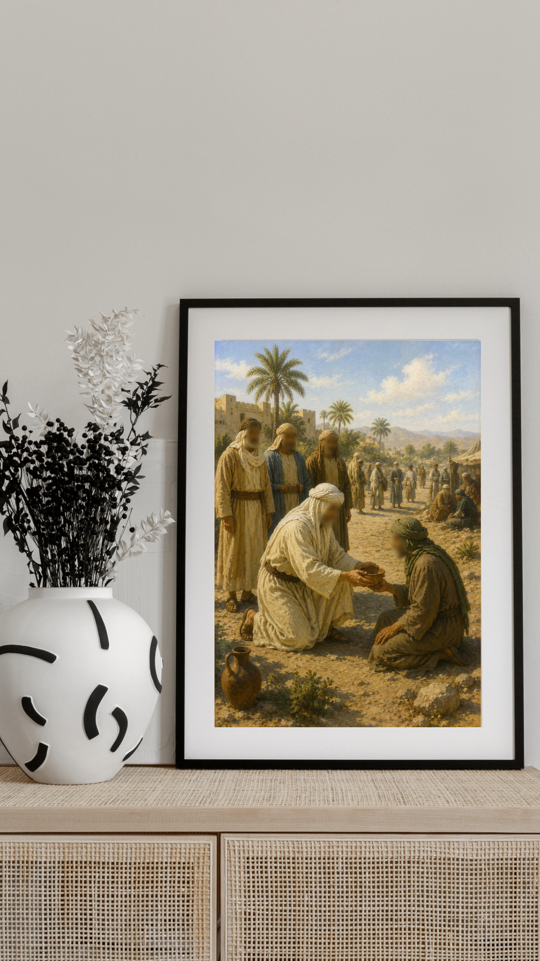 Limited Edition PRINT of my Original Oil Painting of Prophet Muhammad and Mercy toward enemies - Muslim Painting on Cartridge Paper - No Frame (Size: A4 & A3)