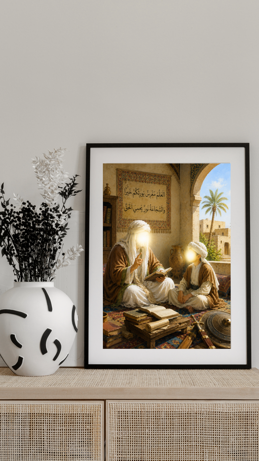 Limited Edition PRINT of my Original Young Imam Ali learning wisdom and courage - Muslim Acrylic Painting on Cartridge Paper - No Frame (Size: A4 & A3)