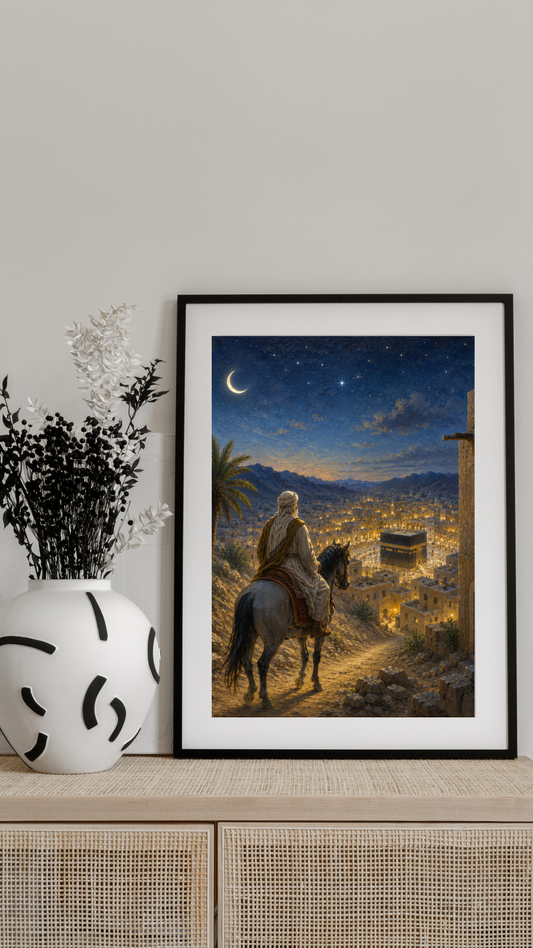 Limited Edition PRINT of my Original Oil Painting of Prophet Muhammad Leaving Mecca at night Muslim Painting on Cartridge Paper - No Frame (Size: A4 & A3)