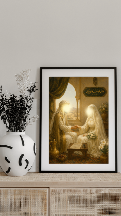 Limited Edition PRINT of my Original Oil Painting of Prophet Muhammad Marriage to Khadija bint Khuwaylid Muslim Painting on Cartridge Paper - No Frame (Size: A4 & A3)