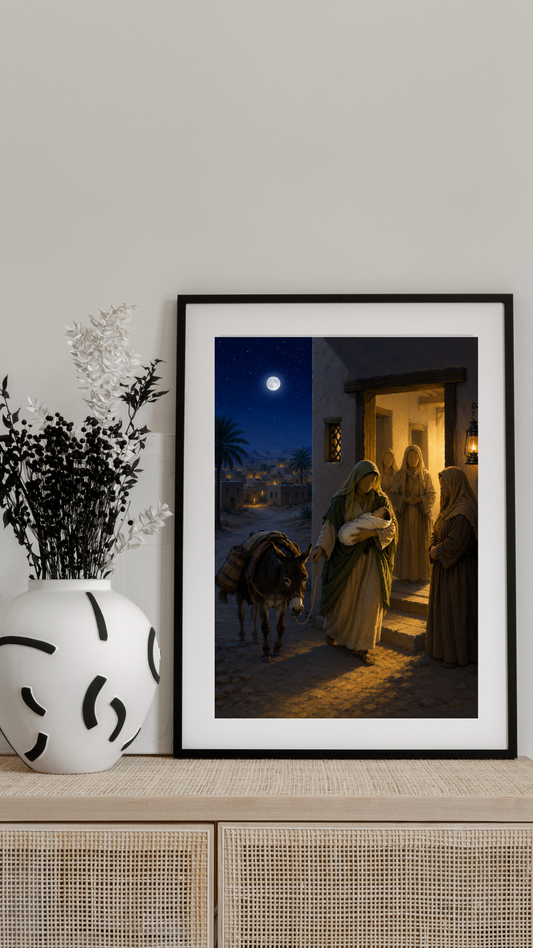 Limited Edition PRINT of my Original Oil Painting of Mother Aminah holding the newborn Prophet Muhammad Muslim Painting on Cartridge Paper - No Frame (Size: A4 & A3)