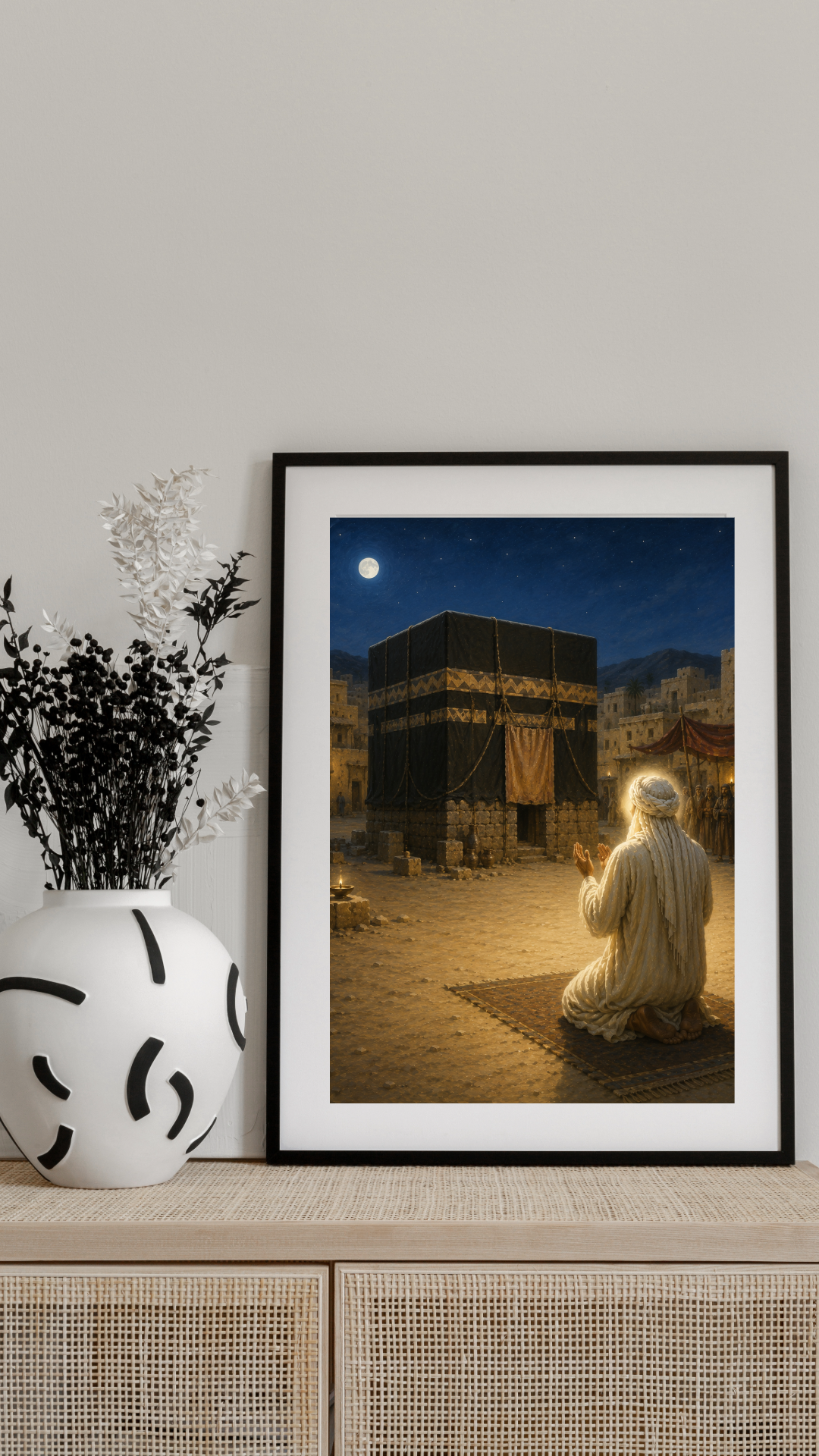 Limited Edition PRINT of my Original Oil Painting of Prophet Muhammad praying near the Kaaba while opposed Muslim Painting on Cartridge Paper - No Frame (Size: A4 & A3)