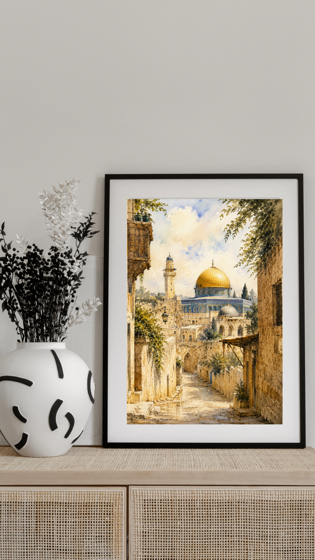 Limited Edition PRINT of my Original Golden Dome Holy Watercolour Muslim Painting on Cartridge Paper - No Frame (Size: A4 & A3)