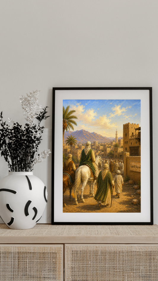 Limited Edition PRINT of my Original Oil Painting of Prophet Muhammad Arriving in Medina Muslim Painting on Cartridge Paper - No Frame (Size: A4 & A3)