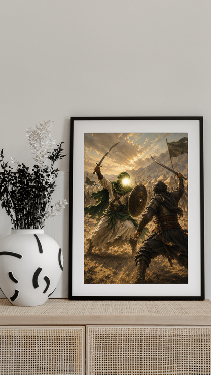 Limited Edition PRINT of my Original acrylic Painting on Imam Ali at Battle of Khandaq - Muslim Acrylic Painting on Cartridge Paper - No Frame (Size: A4 & A3)