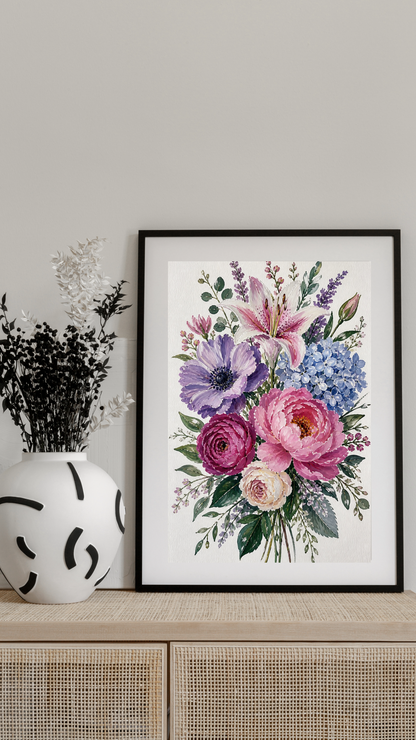 Limited Edition PRINT of my Original Floral Painting with Acrylic Painting on Cartridge Paper - No Frame (Size: A4 & A3)