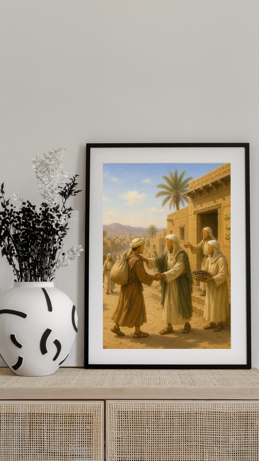 Limited Edition PRINT of my Original Oil Painting of Prophet Muhammad Brotherhood between migrants and helpers - Muslim Painting on Cartridge Paper - No Frame (Size: A4 & A3)