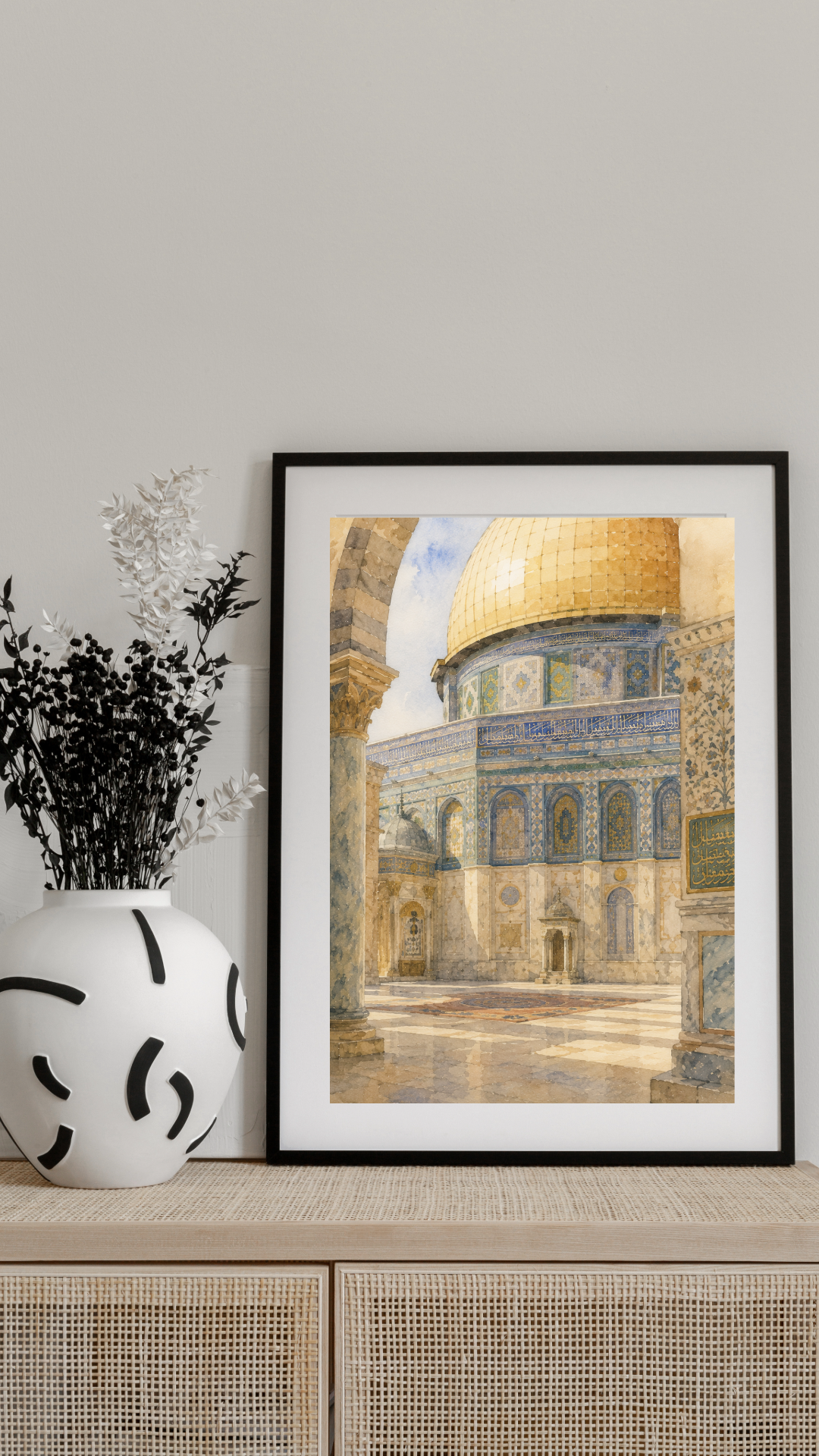 Limited Edition PRINT of my Original of Golden Dome Holy Watercolour Muslim Painting on Cartridge Paper - No Frame (Size: A4 & A3)