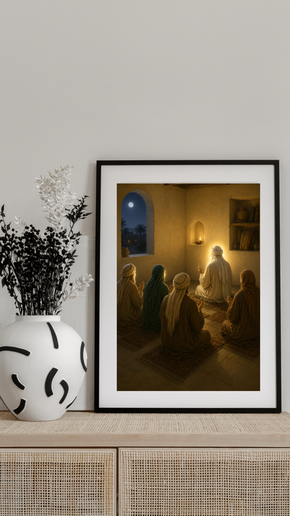 Limited Edition PRINT of my Original Oil Painting of Prophet Muhammad Night prayers in secrecy Muslim Painting on Cartridge Paper - No Frame (Size: A4 & A3)