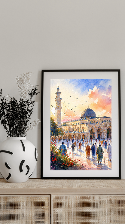 Limited Edition PRINT of my Original Masjid Aqsa Holy Watercolour Muslim Painting on Cartridge Paper - No Frame (Size: A4 & A3)