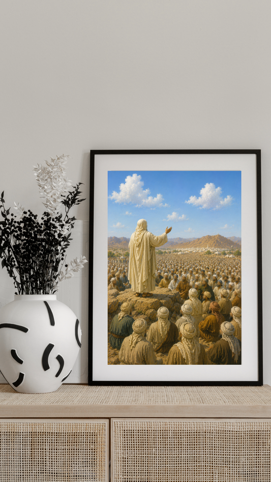 Limited Edition PRINT of my Original Oil Painting of Prophet Muhammad and Final sermon at Arafat - Muslim Painting on Cartridge Paper - No Frame (Size: A4 & A3)