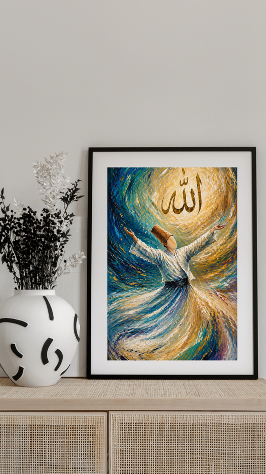 Limited Edition PRINT of my Original Mystical Muslim Whirling Sufi on Cartridge Paper - No Frame (Size: A4 & A3)