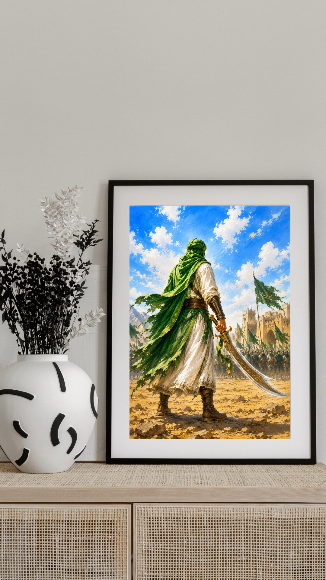 Limited Edition PRINT of my Original acrylic Painting on Imam Ali at the Battlefield  - Muslim Acrylic Painting on Cartridge Paper - No Frame (Size: A4 & A3)