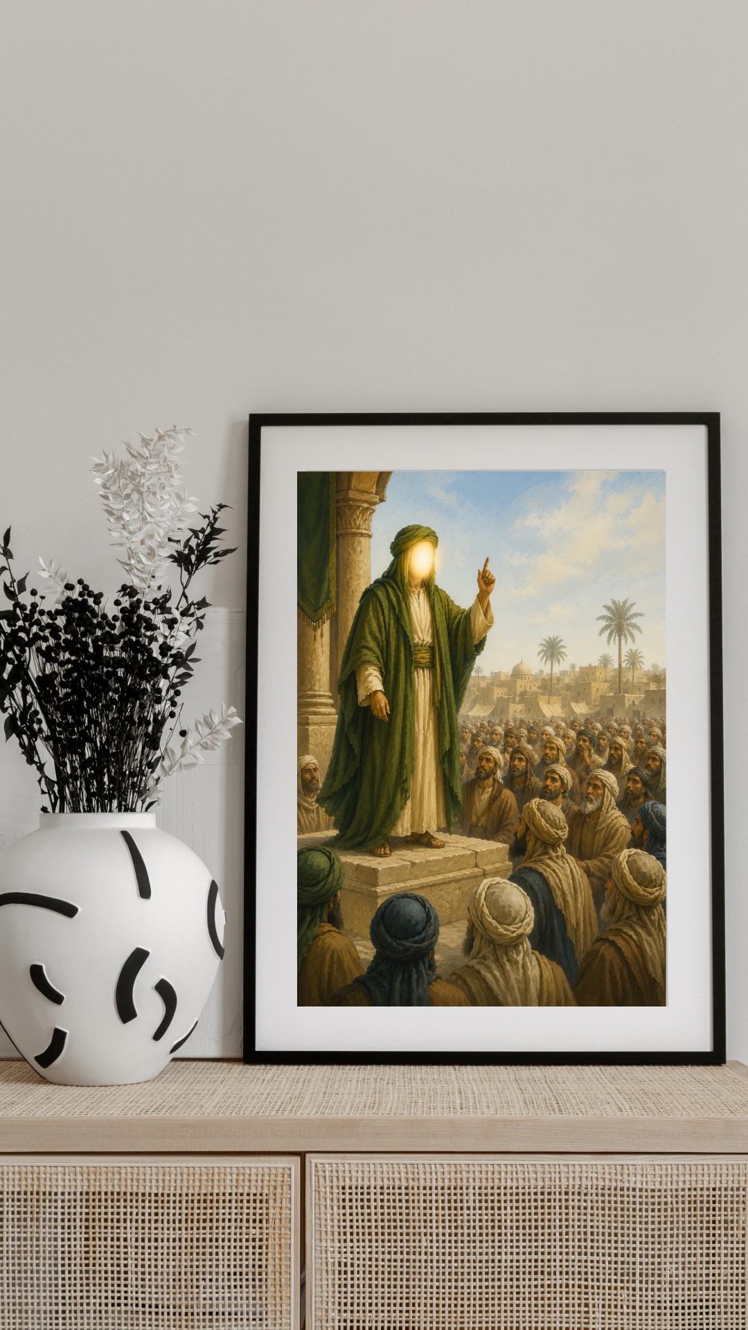 Limited Edition PRINT of my Original acrylic Painting on Imam Ali Delivering sermons in Kufa - Muslim Acrylic Painting on Cartridge Paper - No Frame (Size: A4 & A3)