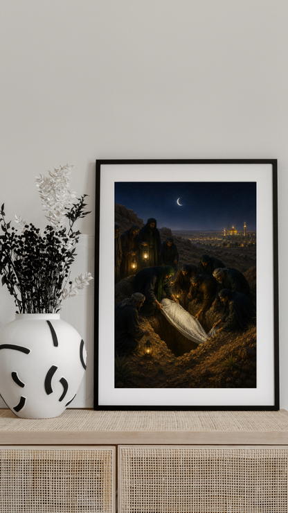 Limited Edition PRINT of my Original acrylic Painting on Imam Ali's Secret burial at Najaf - Muslim Acrylic Painting on Cartridge Paper - No Frame (Size: A4 & A3)