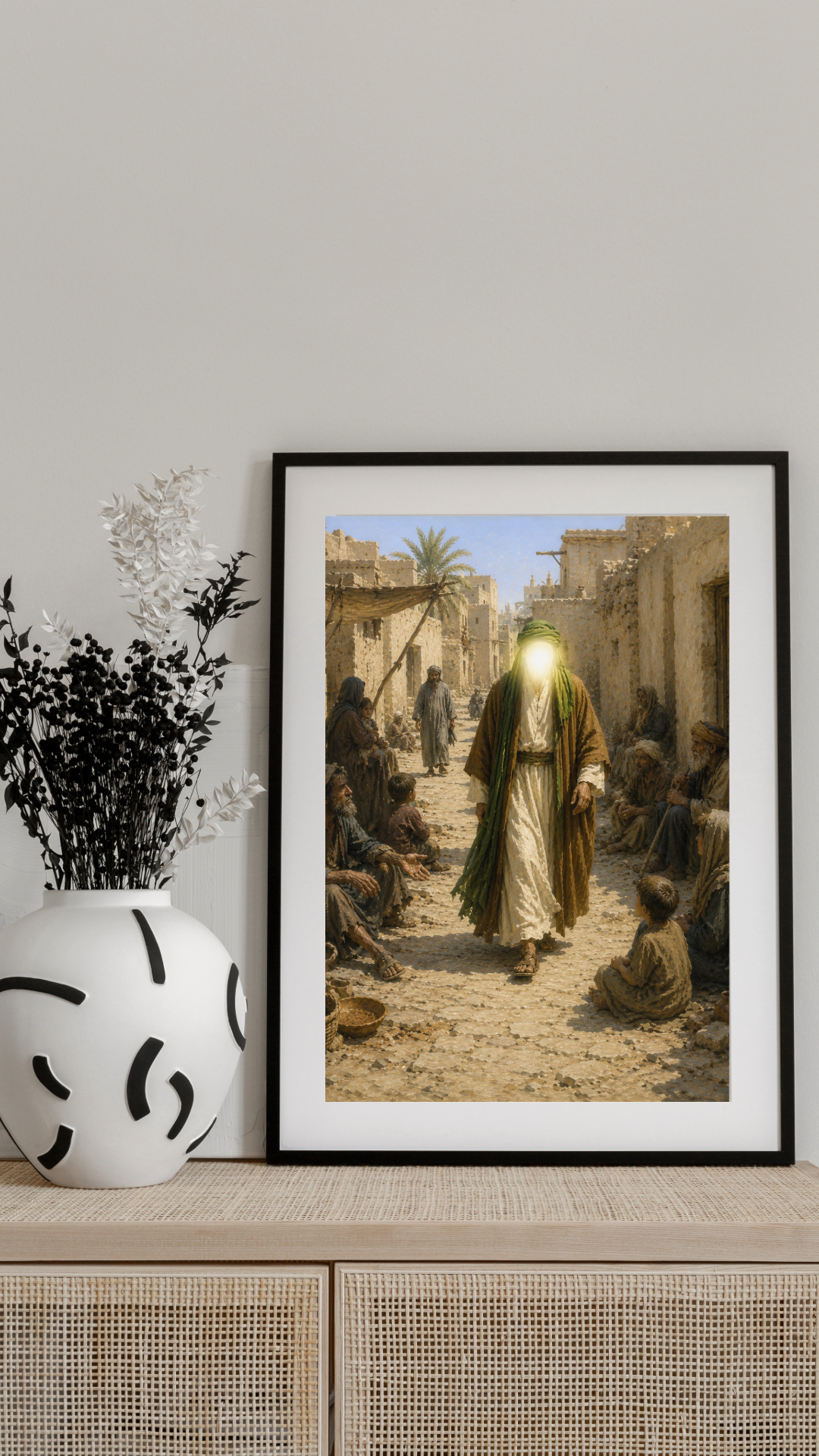 Limited Edition PRINT of my Original acrylic Painting on Imam Ali Walking alone among poor people - Muslim Acrylic Painting on Cartridge Paper - No Frame (Size: A4 & A3)