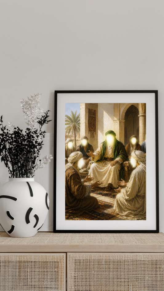 Limited Edition PRINT of my Original acrylic Painting on Imam Ali Judging disputes with justice - Muslim Acrylic Painting on Cartridge Paper - No Frame (Size: A4 & A3)