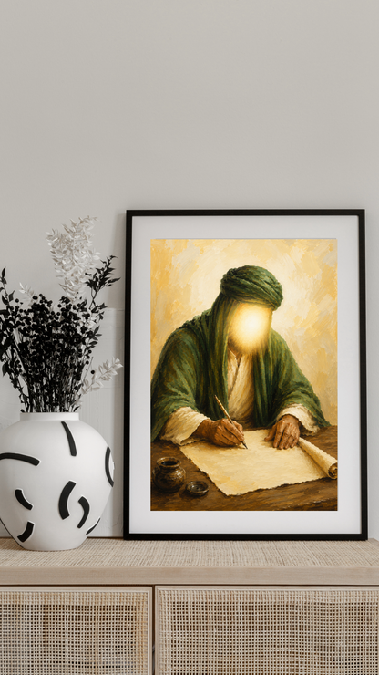 Limited Edition PRINT of my Original acrylic Painting on Imam Ali Writing letter to Malik al-Ashtar - Muslim Acrylic Painting on Cartridge Paper - No Frame (Size: A4 & A3)