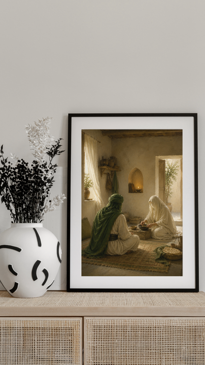 Limited Edition PRINT of my Original acrylic Painting on Imam Ali and Humble home life - Muslim Acrylic Painting on Cartridge Paper - No Frame (Size: A4 & A3)