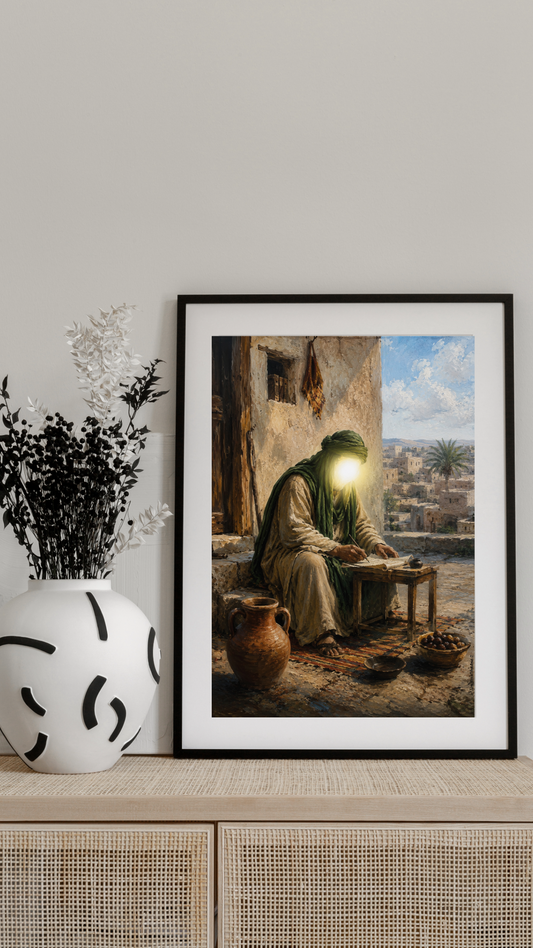 Limited Edition PRINT of my Original acrylic Painting on Imam Ali and His Simple lifestyle as ruler - Muslim Acrylic Painting on Cartridge Paper - No Frame (Size: A4 & A3)