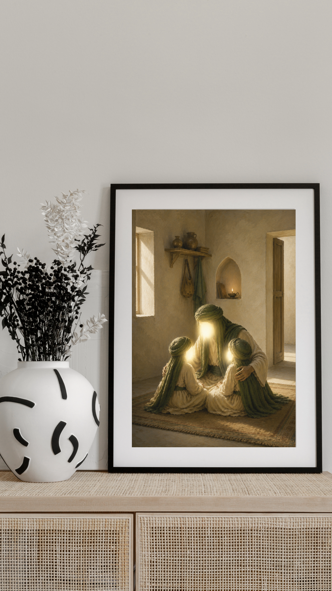 Limited Edition PRINT of my Original acrylic Painting on Imam Ali with Hasan and Husayn - Muslim Acrylic Painting on Cartridge Paper - No Frame (Size: A4 & A3)