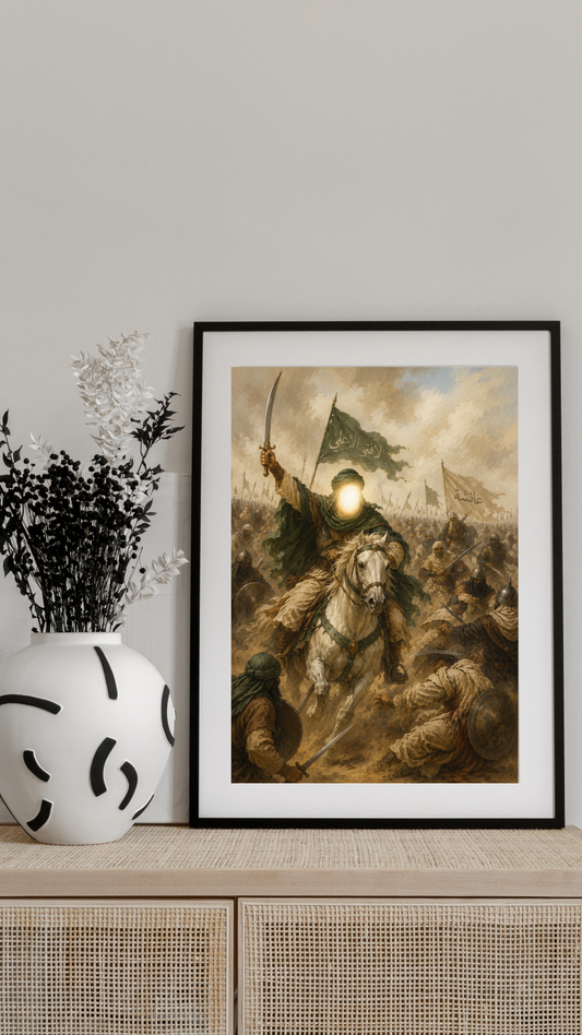Limited Edition PRINT of my Original acrylic Painting on Imam Ali and Battle of Jamal - Muslim Acrylic Painting on Cartridge Paper - No Frame (Size: A4 & A3)
