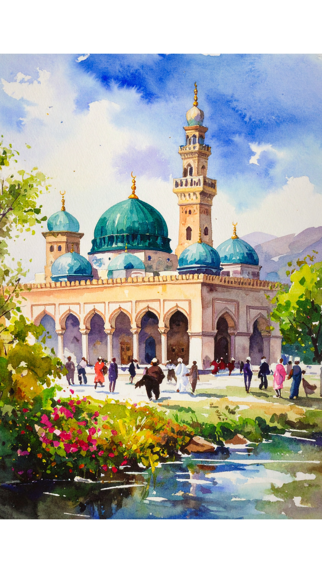 Limited Edition PRINT of my Original Ancient  Madina, Saudi Arabia, Muslim Watercolour Painting on Cartridge Paper - No Frame (Size: A4 & A3)