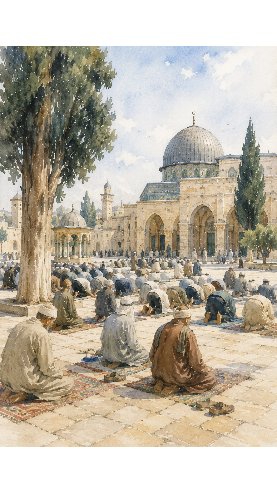 Limited Edition PRINT of my Original Masjid Aqsa Compound Holy Watercolour Muslim Painting on Cartridge Paper - No Frame (Size: A4 & A3)