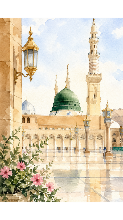 Limited Edition PRINT of my Original Madina, Saudi Arabia, Muslim Watercolour Painting on Cartridge Paper - No Frame (Size: A4 & A3)