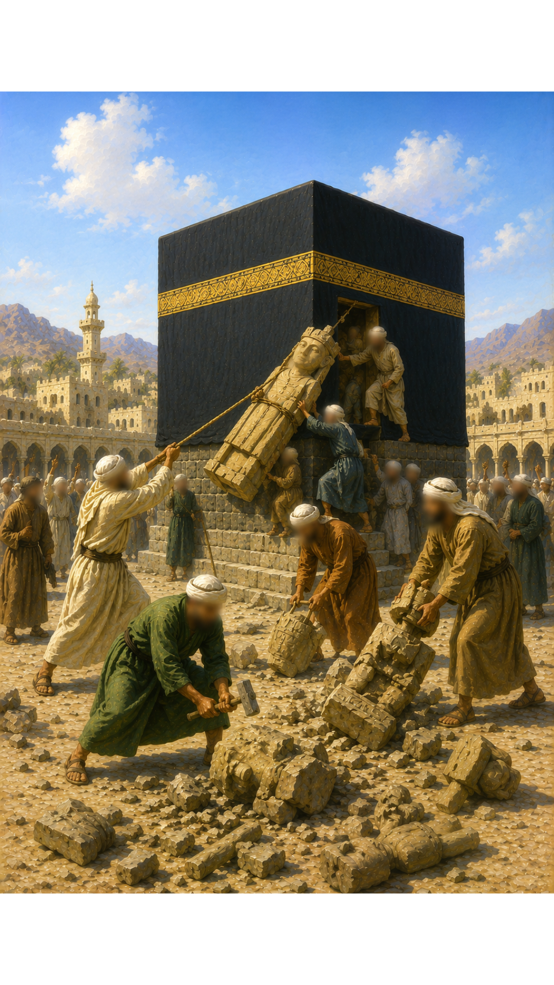 Limited Edition PRINT of my Original Oil Painting of Prophet Muhammad Removing idols from Kaaba - Muslim Painting on Cartridge Paper - No Frame (Size: A4 & A3)