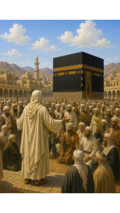 Limited Edition PRINT of my Original Oil Painting of Prophet Muhammad and Crowds accepting Islam - Muslim Painting on Cartridge Paper - No Frame (Size: A4 & A3)