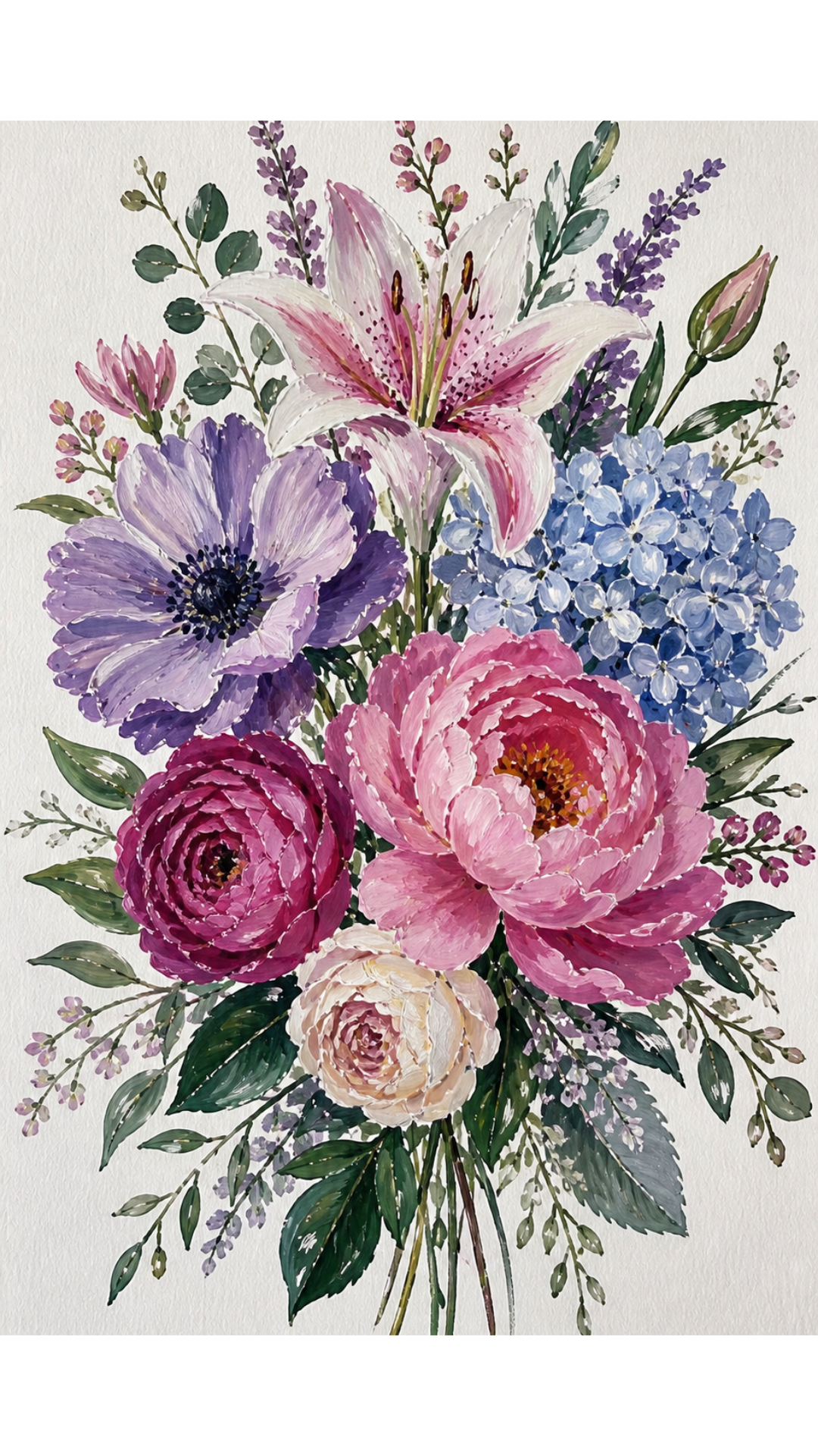 Limited Edition PRINT of my Original Floral Painting with Acrylic Painting on Cartridge Paper - No Frame (Size: A4 & A3)