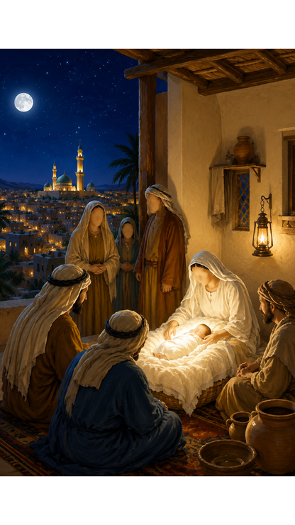 Limited Edition PRINT of my Original Oil Painting of the Birth of Prophet Muhammad Muslim Painting on Cartridge Paper - No Frame (Size: A4 & A3)