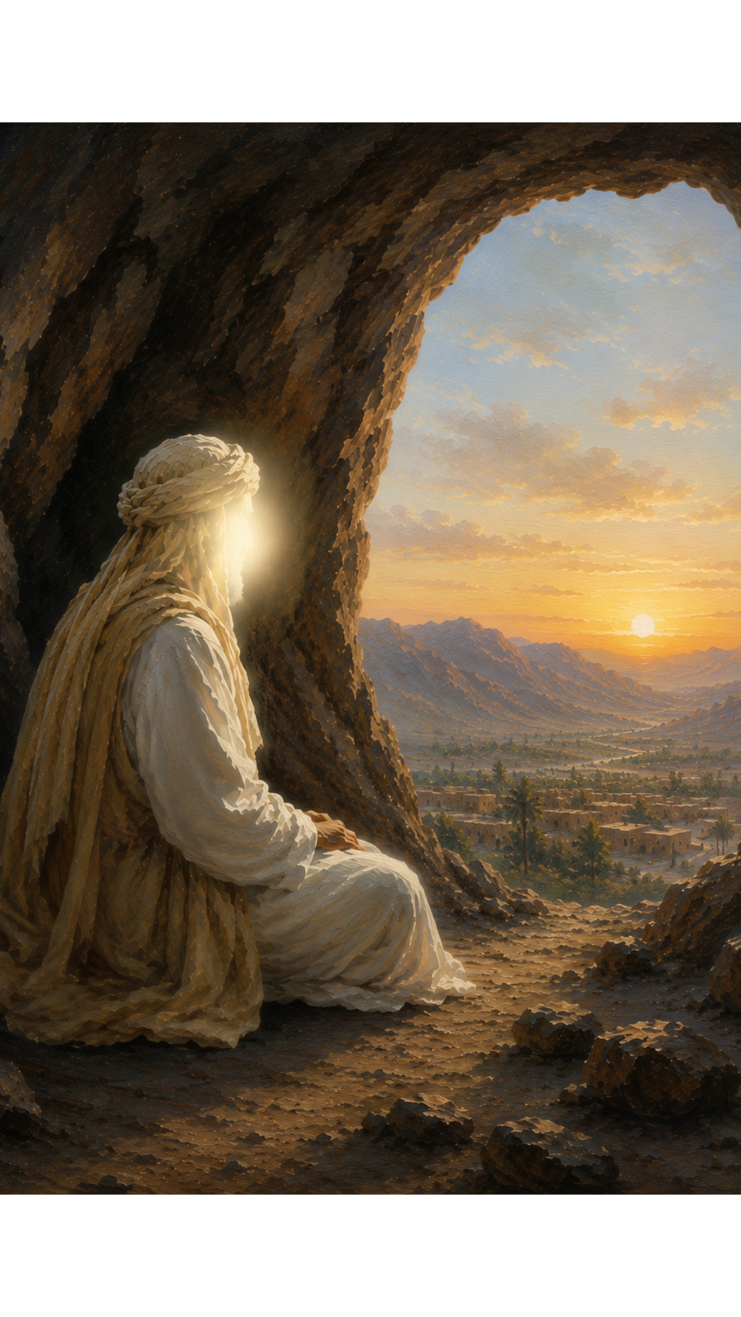 Limited Edition PRINT of my Original Oil Painting of Prophet Muhammad Meditating in Cave Hira Muslim Painting on Cartridge Paper - No Frame (Size: A4 & A3)