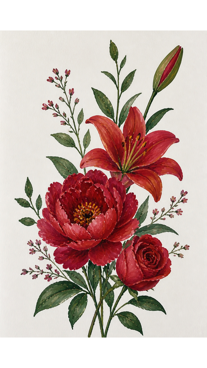 Limited Edition PRINT of my Original Floral Painting with Acrylic Painting on Cartridge Paper - No Frame (Size: A4 & A3)