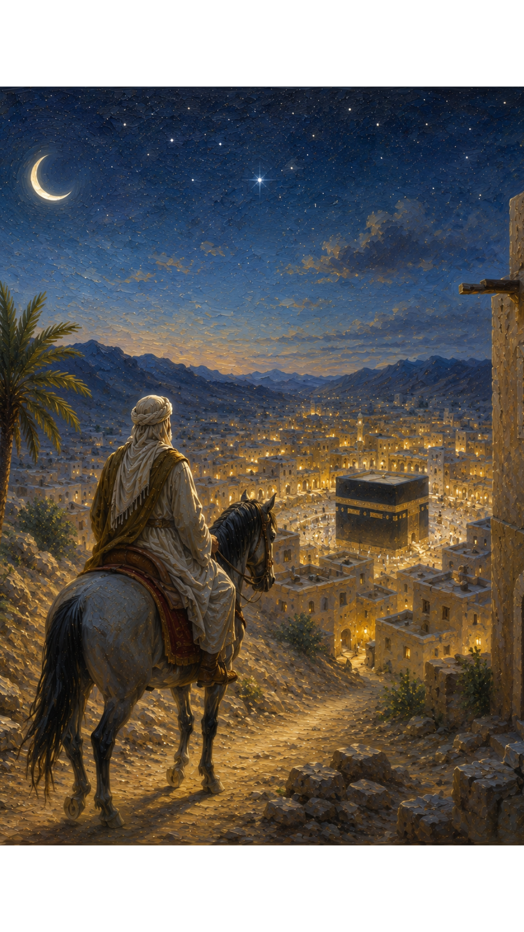 Limited Edition PRINT of my Original Oil Painting of Prophet Muhammad Leaving Mecca at night Muslim Painting on Cartridge Paper - No Frame (Size: A4 & A3)