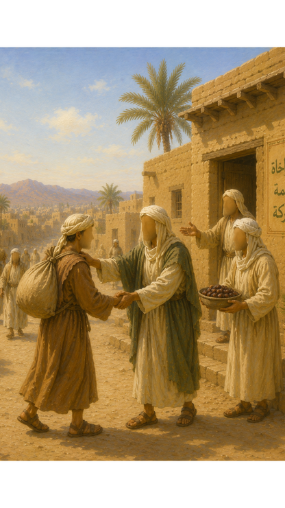 Limited Edition PRINT of my Original Oil Painting of Prophet Muhammad Brotherhood between migrants and helpers - Muslim Painting on Cartridge Paper - No Frame (Size: A4 & A3)