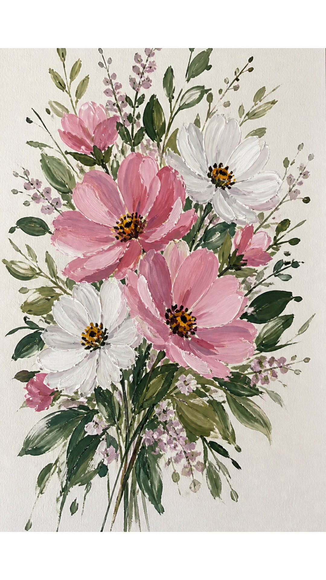 Limited Edition PRINT of my Original Floral Painting with Acrylic Painting on Cartridge Paper - No Frame (Size: A4 & A3)