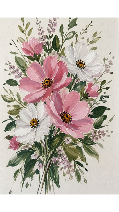 Limited Edition PRINT of my Original Floral Painting with Acrylic Painting on Cartridge Paper - No Frame (Size: A4 & A3)