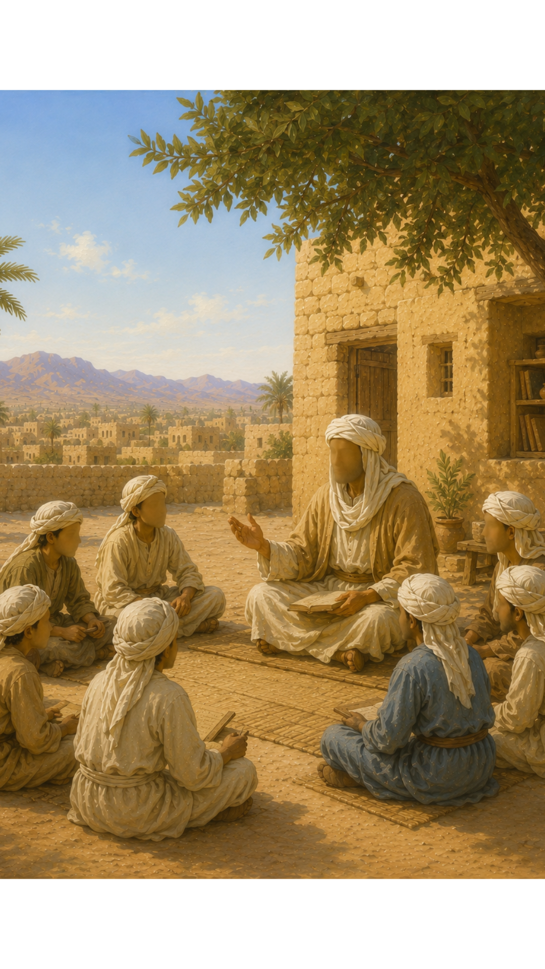Limited Edition PRINT of my Original Oil Painting of Prophet Muhammad Teaching children and companions - Muslim Painting on Cartridge Paper - No Frame (Size: A4 & A3)