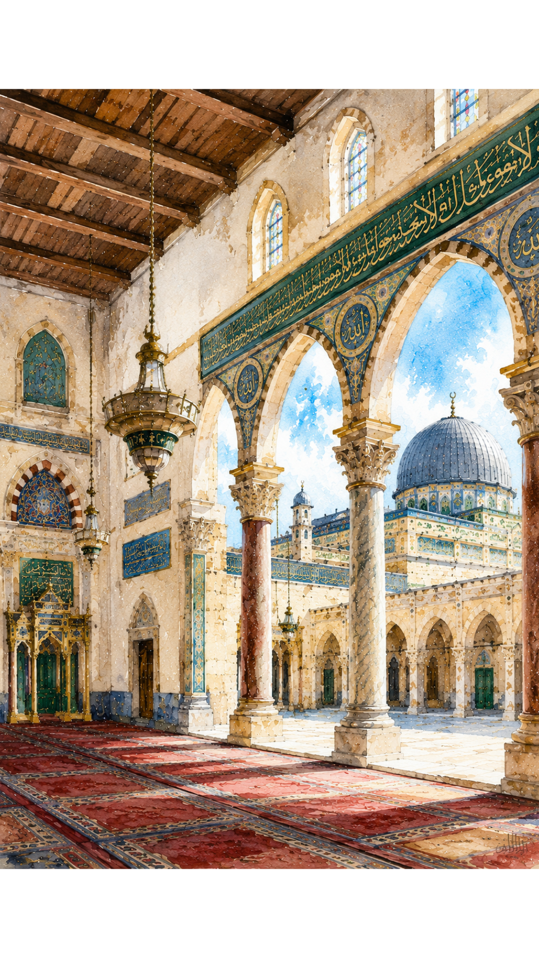 Limited Edition PRINT of my Original Masjid Aqsa Holy Watercolour Muslim Painting on Cartridge Paper - No Frame (Size: A4 & A3)