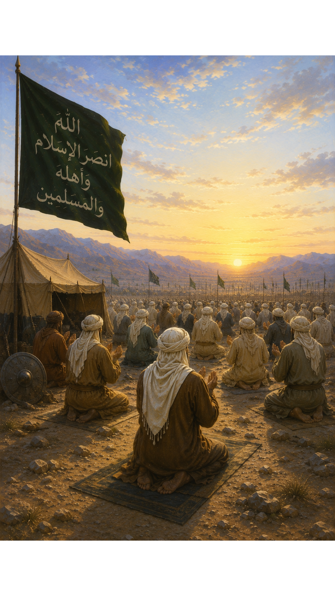 Limited Edition PRINT of my Original Oil Painting of Prophet Muhammad Praying Before Battle - Muslim Painting on Cartridge Paper - No Frame (Size: A4 & A3)