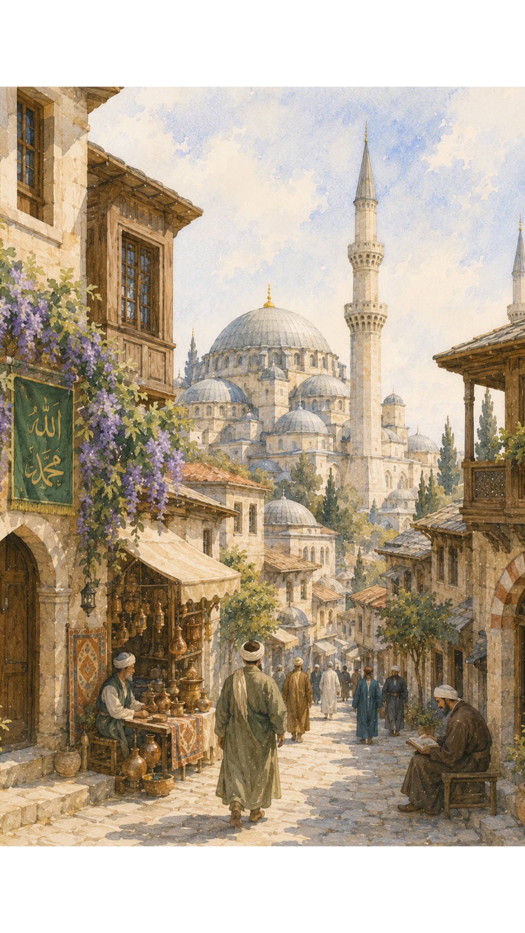 Limited Edition PRINT of my Original WaterColour Painting of Ancient Turkey - Muslim Painting on Cartridge Paper - No Frame (Size: A4 & A3)