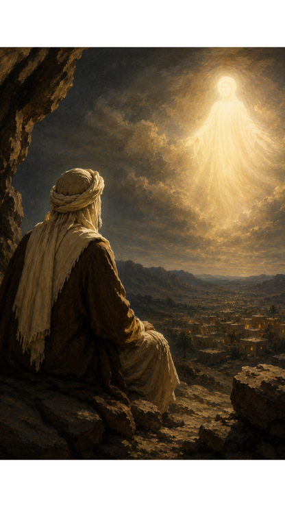 Limited Edition PRINT of my Original Oil Painting of Prophet Muhammad in Cave Hira Muslim Painting on Cartridge Paper - No Frame (Size: A4 & A3)