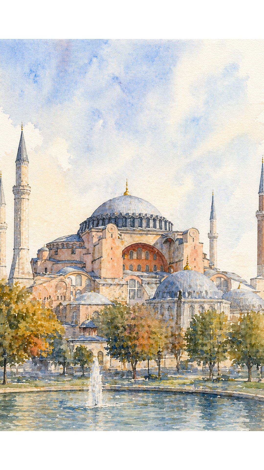Limited Edition PRINT of my Original Hagia Sofia Mosque, Turkey Watercolour Muslim Painting on Cartridge Paper - No Frame (Size: A4 & A3)