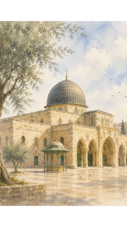 Limited Edition PRINT of my Original of Masjid Aqsa Holy Watercolour Muslim Painting on Cartridge Paper - No Frame (Size: A4 & A3)